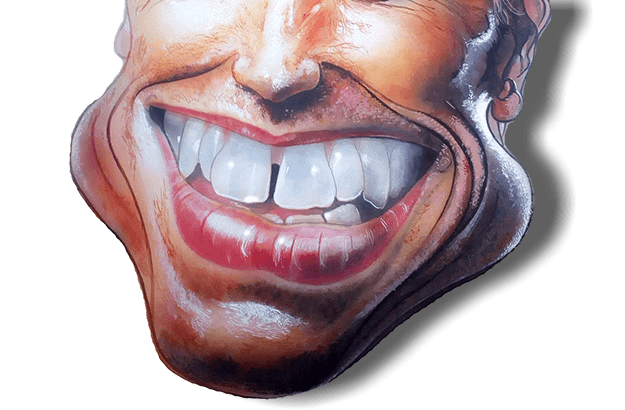 Detailní karikatura Arnolda Schwarzeneggera od Karikaturisty Janka, ukázka precizního vystižení podoby celebrity.