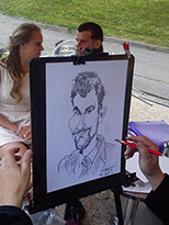 Karikatura nevěsty a ženicha na formát A3, vtipné a vkusné zachycení svatebního páru od Janka Toraka.