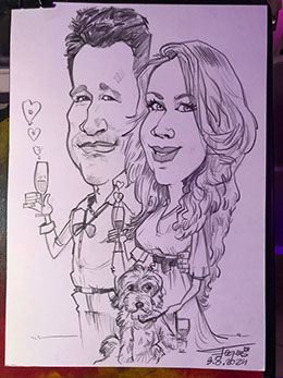 Detailní karikatura svatebního páru na A3, vkusné zachycení novomanželů v jejich svatební den od Janka Toraka.