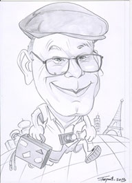 Personalizovaná karikatura cestovatele v exotické krajině, zakázková tvorba podle fotografie od Karikaturisty Janka.