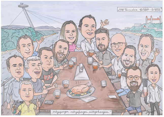 Skupinová karikatura podle fotografie na míru.